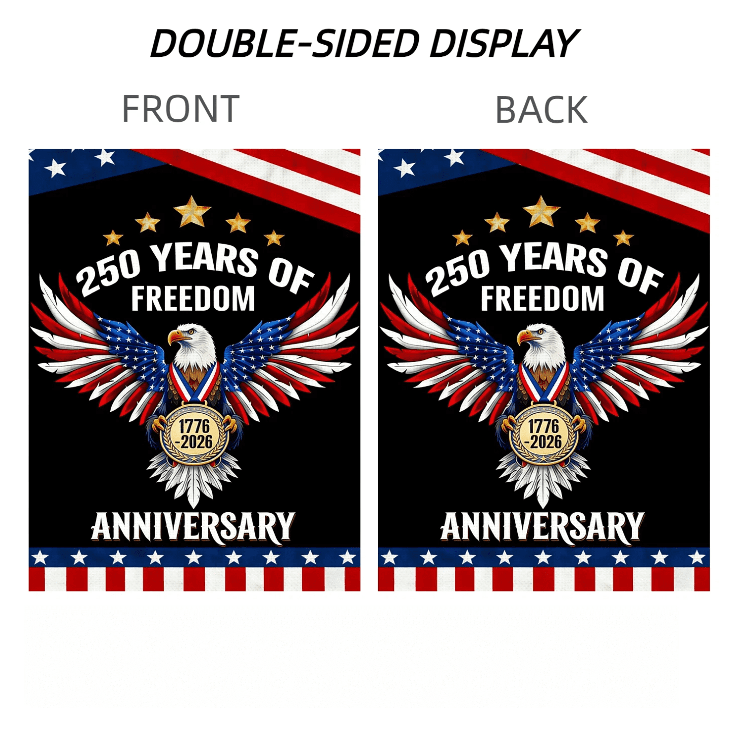 250th Anniversary Flag Doubleside Linen 250 Years of Freedom Flag with Eagle 1776-2026 Patriotic Flags Outdoor Lawn Garden Decor 30x45cm