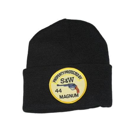 Property Protected by S&W 44 Magnum Patch Cuff Beanie, Black