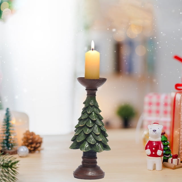 Base de Candelabro de Resina con Forma de Árbol de Navidad de Madera, Centro de Mesa Decorativo de 27,5 Cm, Adorno Festivo para El Hogar | Soporte Ecológico Hecho a Mano de 0,55 Kg
