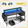 thumbnail image 2 of Exenoray 40" Compact Computer Desk with Built-in Power Strip & LED Light, 2 Drawers, 1 Storage Bag, Sturdy Metal Frame, Small Space Home Office Desk,Black, 2 of 8