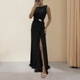 thumbnail image 4 of Lady Evening Dress - Pleated Slit Hem Floor Length, Rhinestone Decor Sleeveless, Round Neck High Waist Maxi Dress, 4 of 8