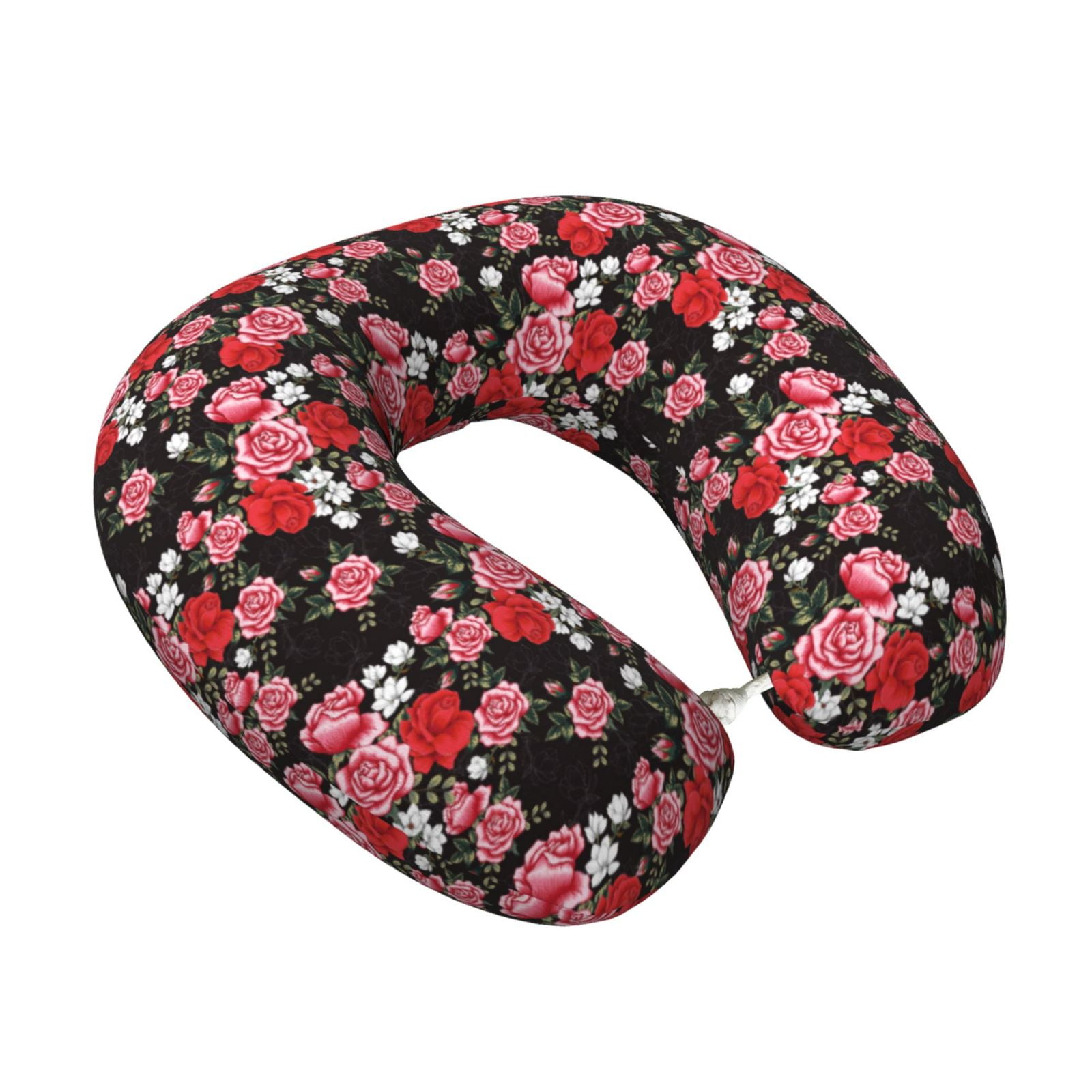 Xecao Rose Flowers Print Memory Foam Cervical Neck Pillow Versatile U-Shaped Pillows for Home,Office,Camping,Travelling,Soft Washable Cover