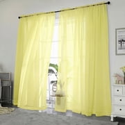 OVZME Lemon Sheer Curtains 84 inch Length 2 Panels Set, Semi Transparent Voile Rod Pocket Window Drapes for Wedding Party Backdrop, 42W x 84L inch,Lemon