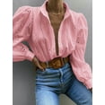 thumbnail image 4 of IDOPIP Long Sleeve Blouses for Women Leisure Baggy Cozy Shirts Flower Eyelet Pink Cute Tees 2025 L, 4 of 6