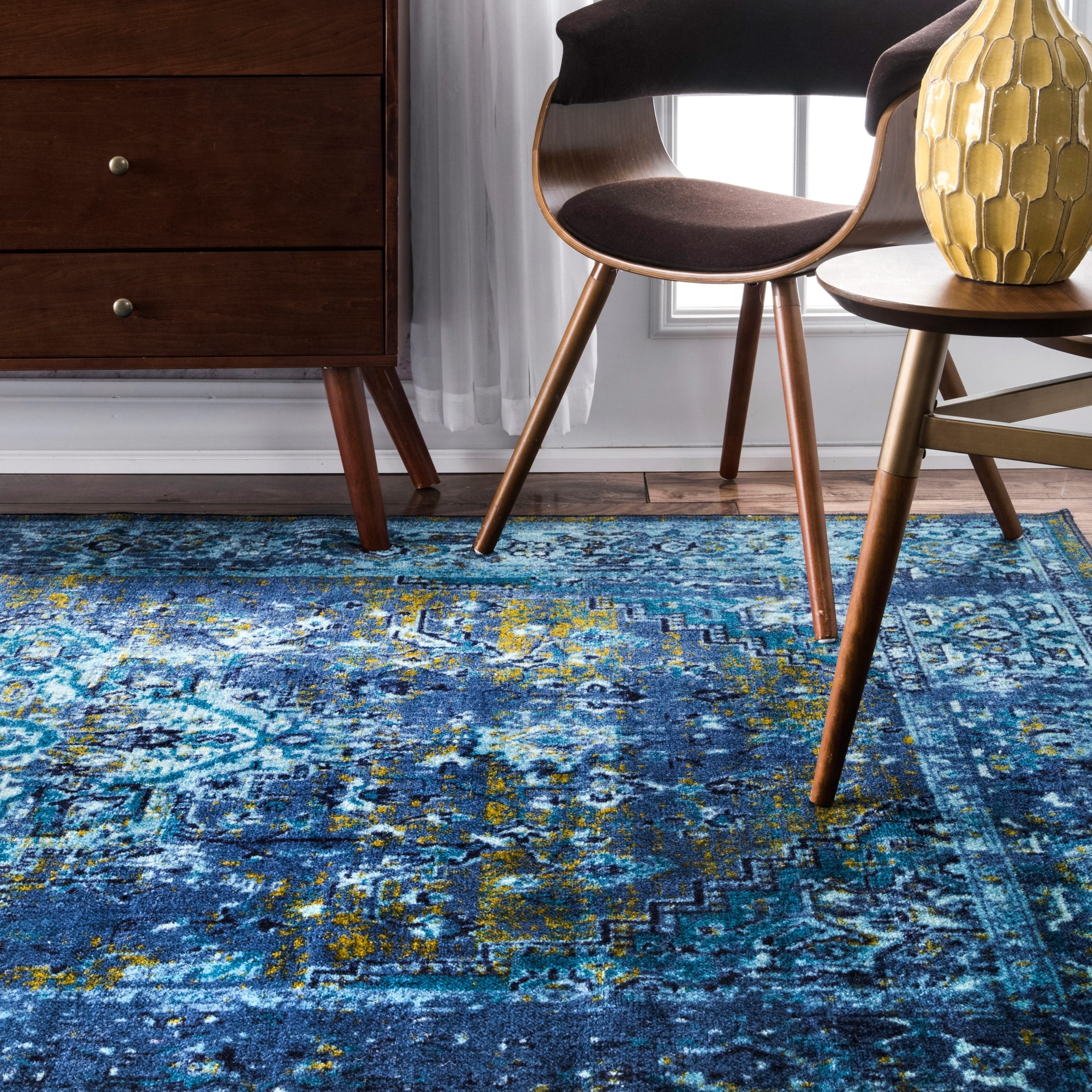 Nuloom Traditional Vintage Inspired Overdyed Fancy Blue Rug 9 X 12