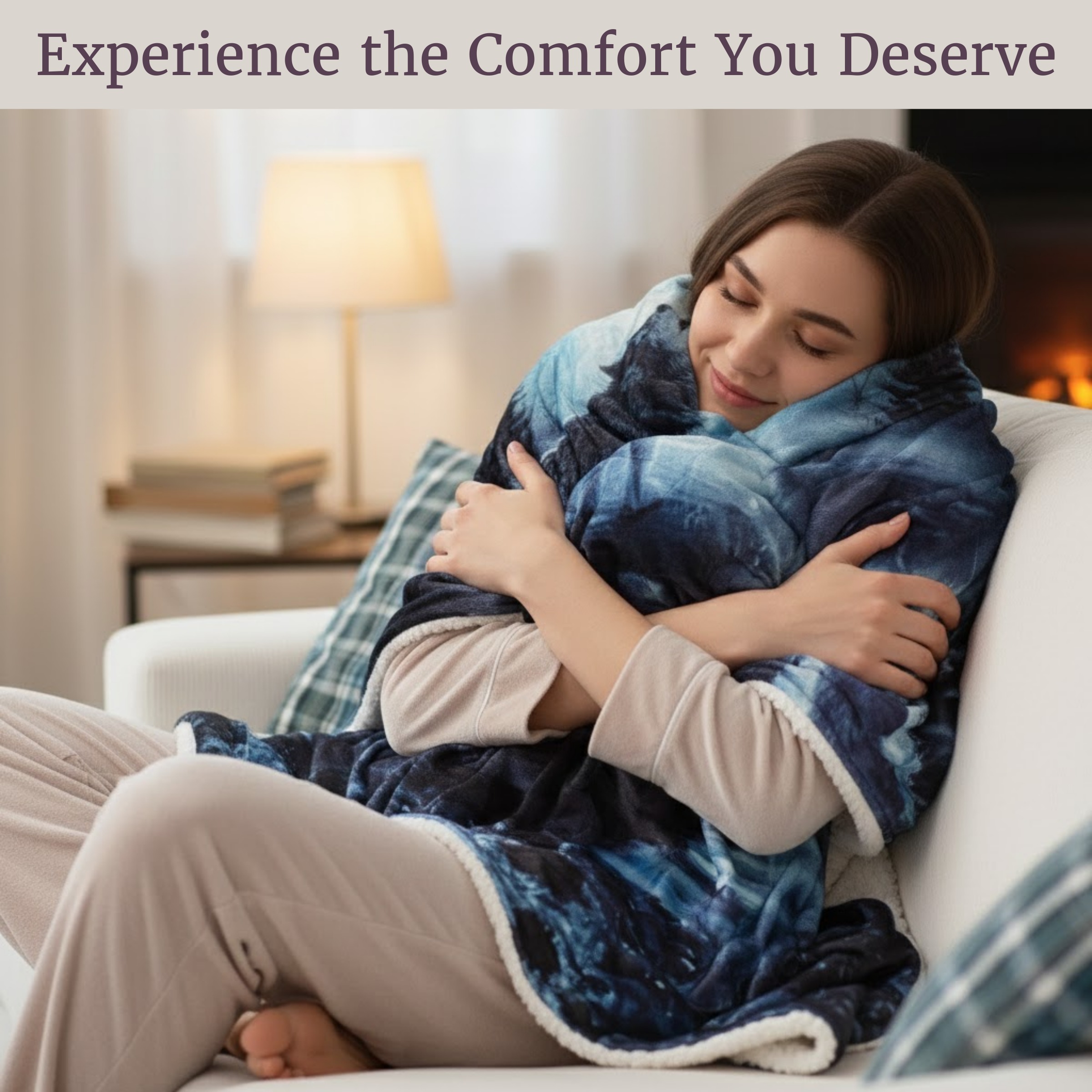 Somerset Home Wolf Pattern Hypoallergenic Fleece Sherpa Throw Blanket