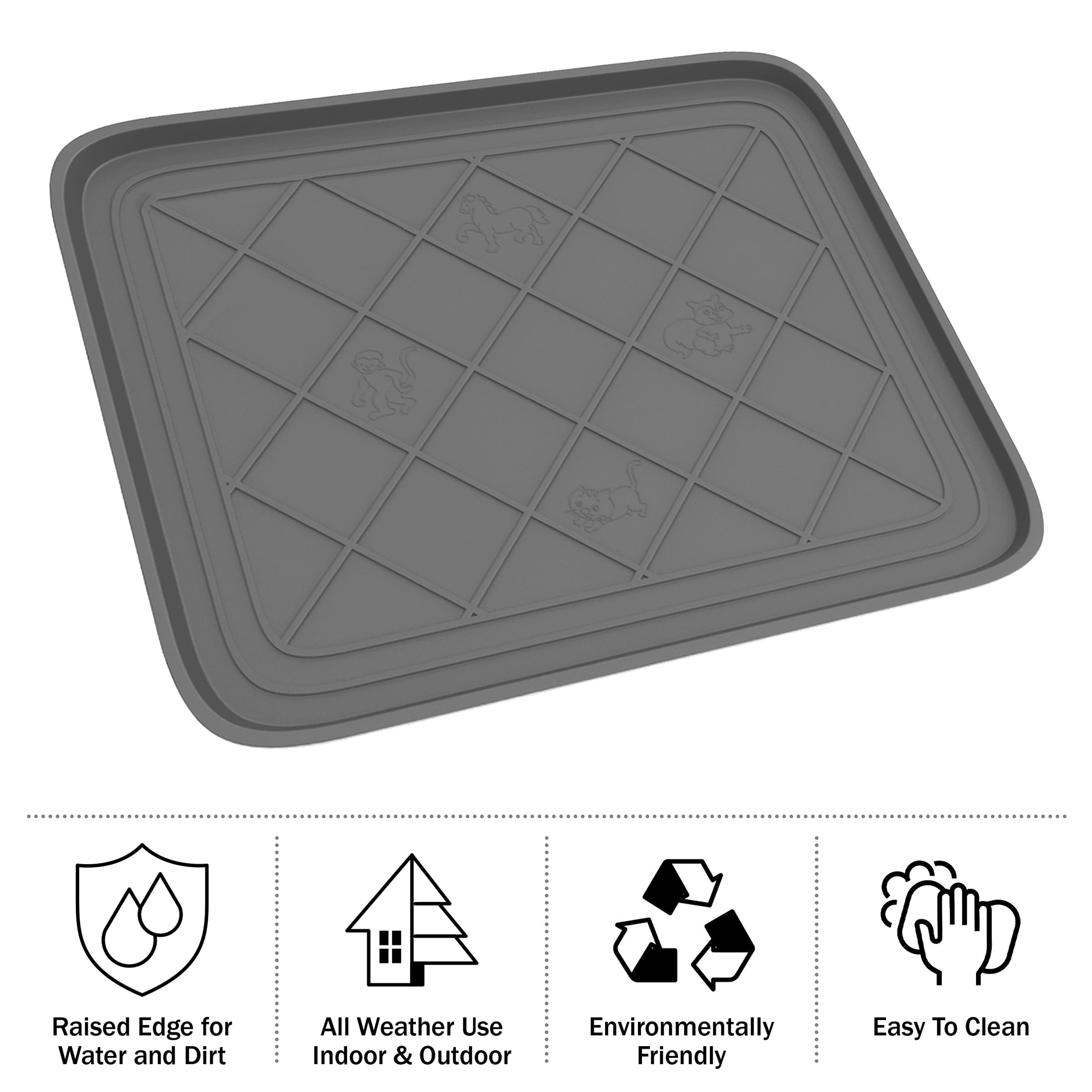 Stalwart All Weather Boot Tray - Small Water-Resistant Plastic Utility Shoe Mat for Indoor and Outdoor Use in All Seasons (Gray)