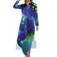 thumbnail image 1 of Robe Chemise à Manches Longues Orchidée Bleue Hawaïenne et Fougère Robe d'Été Ample Robe de Soirée Robe Femme style Coréen, 1 of 4