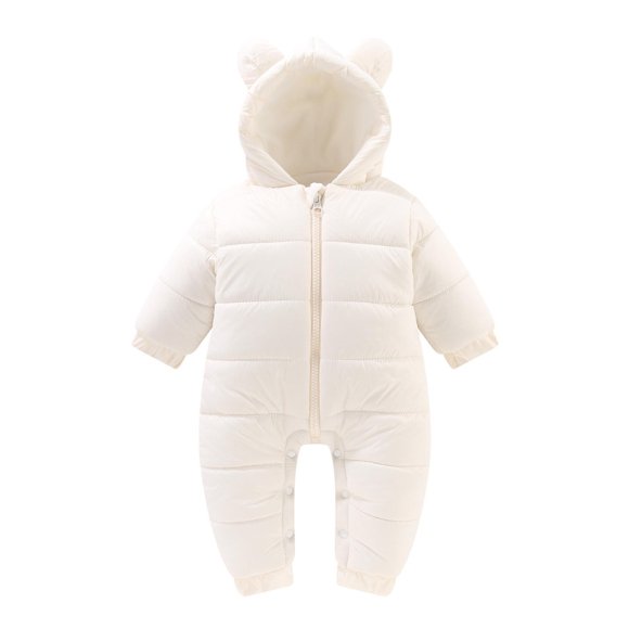 JMYHOAM Baby Jumpsuit Boys and Girls Fashion Solid Color Cute Ear Thickening Keep Warm Jumpsuit Long Sleeve Hoodies Romper (9 Months)