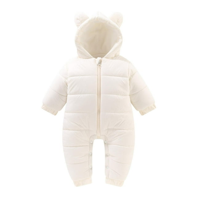 EGNMCR Rompers for Kids Boys And Girls Fashion Solid Color Cute Thickening Keep Warm Bear Ear Jumpsuit Kid Rompers