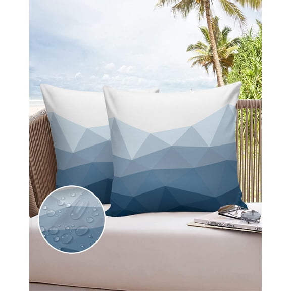 Outdoor Throw Pillow Cover Abstract Traingle Geometric Gradient Waterproof Cushion Covers 2 Pack Navy Blue Ombre Pillow Cases Home Decoration for Patio Garden Couch Sofa