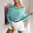 thumbnail image 2 of Htigea Off the Shoulder Sweaters for Women Elegant Crisscross Wrap Knit Sweater Batwing Sleeve Pullover Sweater Tops Light Blue Free Size, 2 of 9
