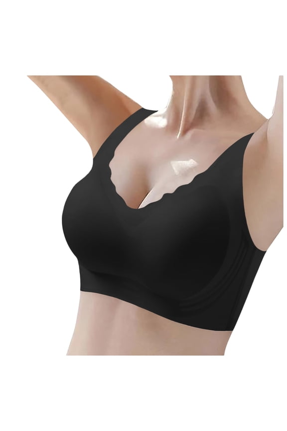 Womens Wireless Seamless Thin Bras Ice Silk Breathable Push Up Plus Supportive Bra Full Coverage Tshirt Bras Everyday Bra (Black, X-Large)