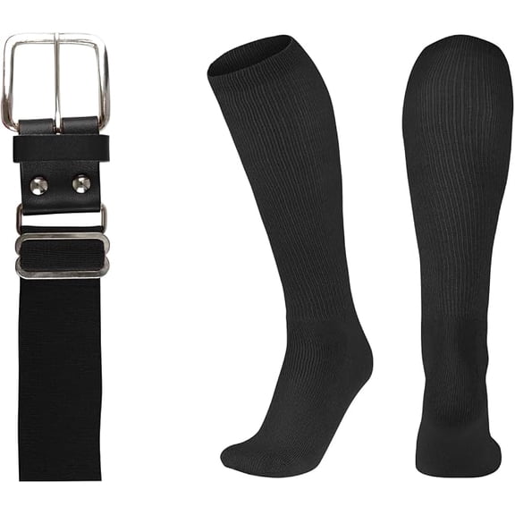 Champro Baseball Belt and Socks Combo Adjustable Baseball/Softball Belt for Youth, Boys, Girls, and Adult (Black, Large)