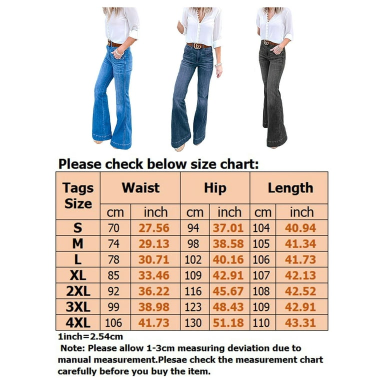 Frontwalk Women Stretch High Waist Bottoms Wide Leg Boot Cut Jeans Ladies  Stretchy School Trousers Blue XL 