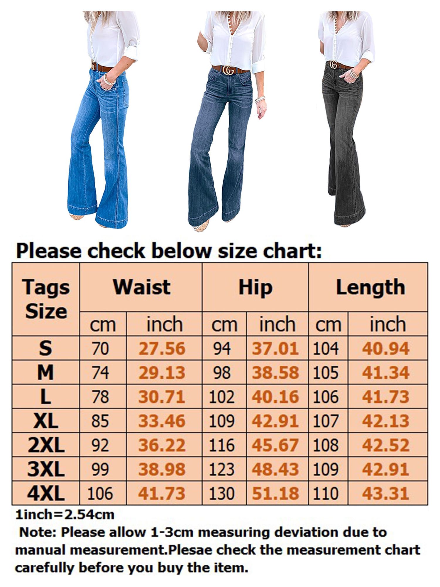 Avamo Women Flare Jeans Stretch Bootcut Denim Pants Jeggings Female High Waist Denim Jeans Skinny Slim Retro Jeans - image 2 of 2