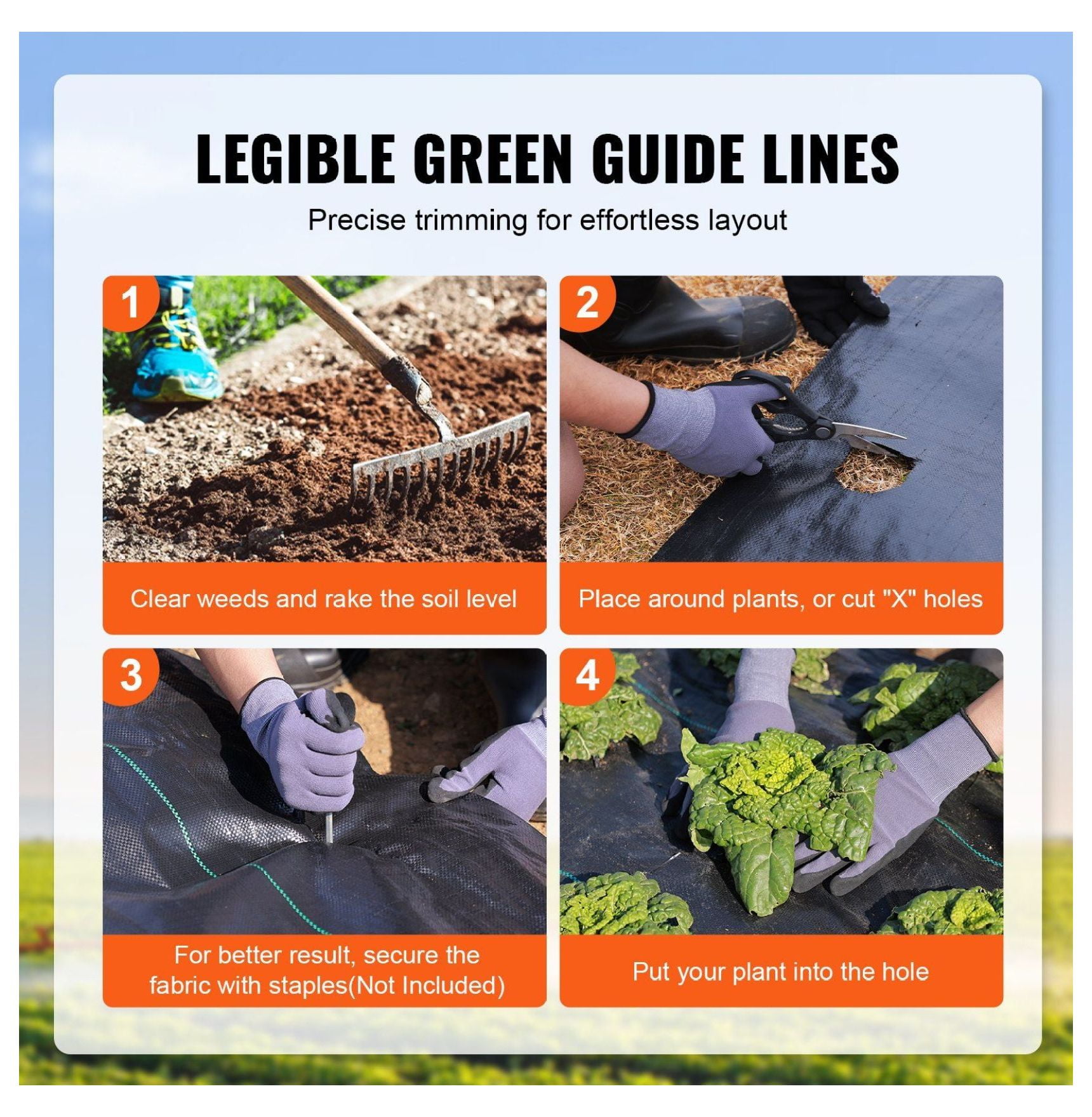 Weed Barrier Fabric 13FTx60FT, 5OZ Landscape Fabric, Heavy Duty Geotextile Weed Block for Garden, Driveway, Gravel, Weed Control Mat