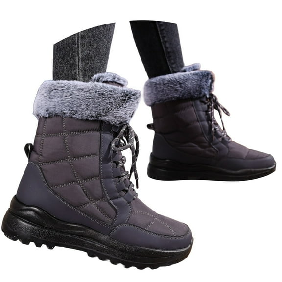 Xiaoxatg Women's Mid Calf Winter Boots -On Outdoor Booties Featuring Thick Comfortable Platform Heel Ideal for Cold Weather Casual Activities 8.5 Grey