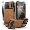 thumbnail image 1 of Funda de piel WTCASE para iPhone 17 Pro, magnética y delgada, color marrón, 1 of 8