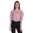 thumbnail image 1 of Moomaya Puff Sleeve Crop Top For Women Solid Button Down Collar Designer Shirt, 1 of 7