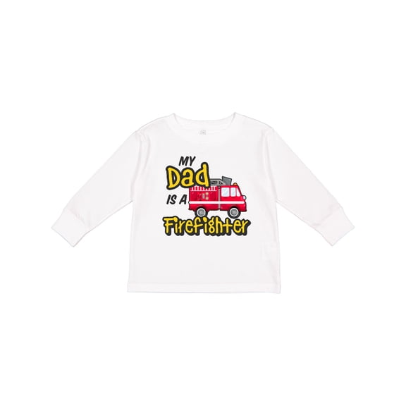 Inktastic My Dad is a Firefighter with Fire Truck Boys or Girls Long Sleeve Toddler T-Shirt