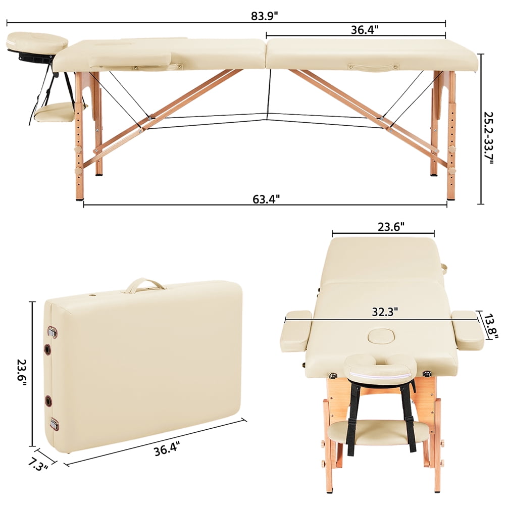 Renwick 2 Sections Adjustable Folding Massage Bed with Headrest,Cream