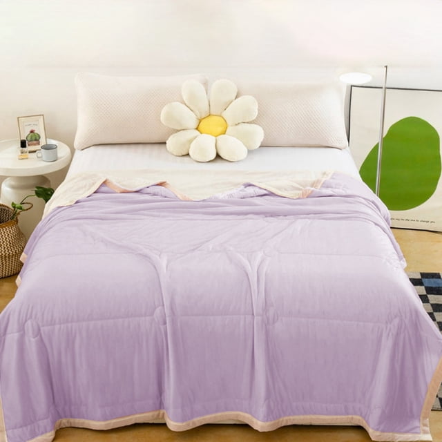 Blankets Throws Polyester Fiber Summer Blanket Summer Solid Color Ice Silked Touch Thin Quilt Air Conditioning Quilt Soft And Breathable Washable Summer Cool Quilt