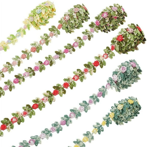 6 Yards Flower Rose Lace Trim 6 Rolls Colorful Embroidered Trim Decorative Polyester Ribbon Sewing Lace Bridal Ornaments