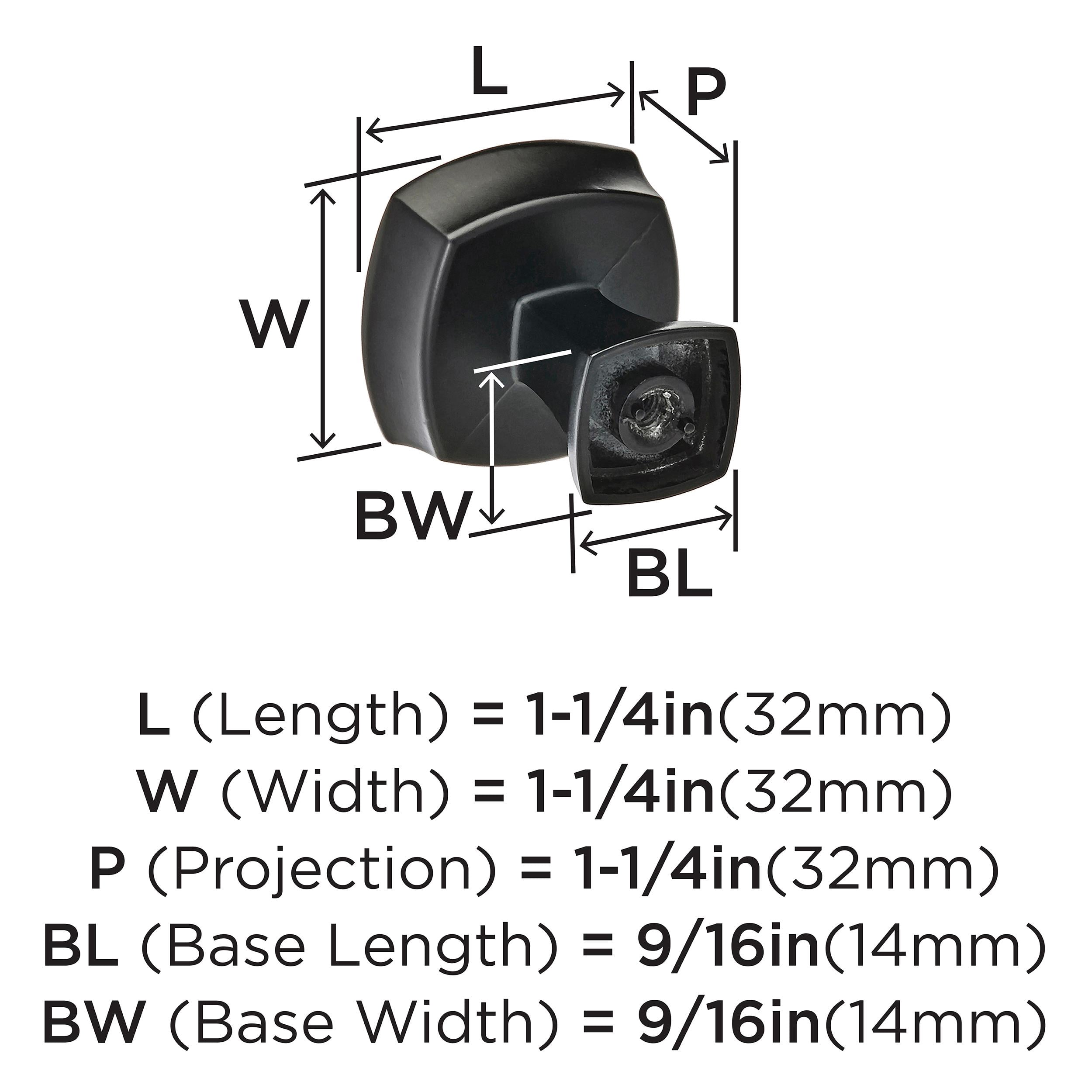Amerock Stature 1-1/4 inch (32mm) Length Matte Black Cabinet Knob - 10 Pack