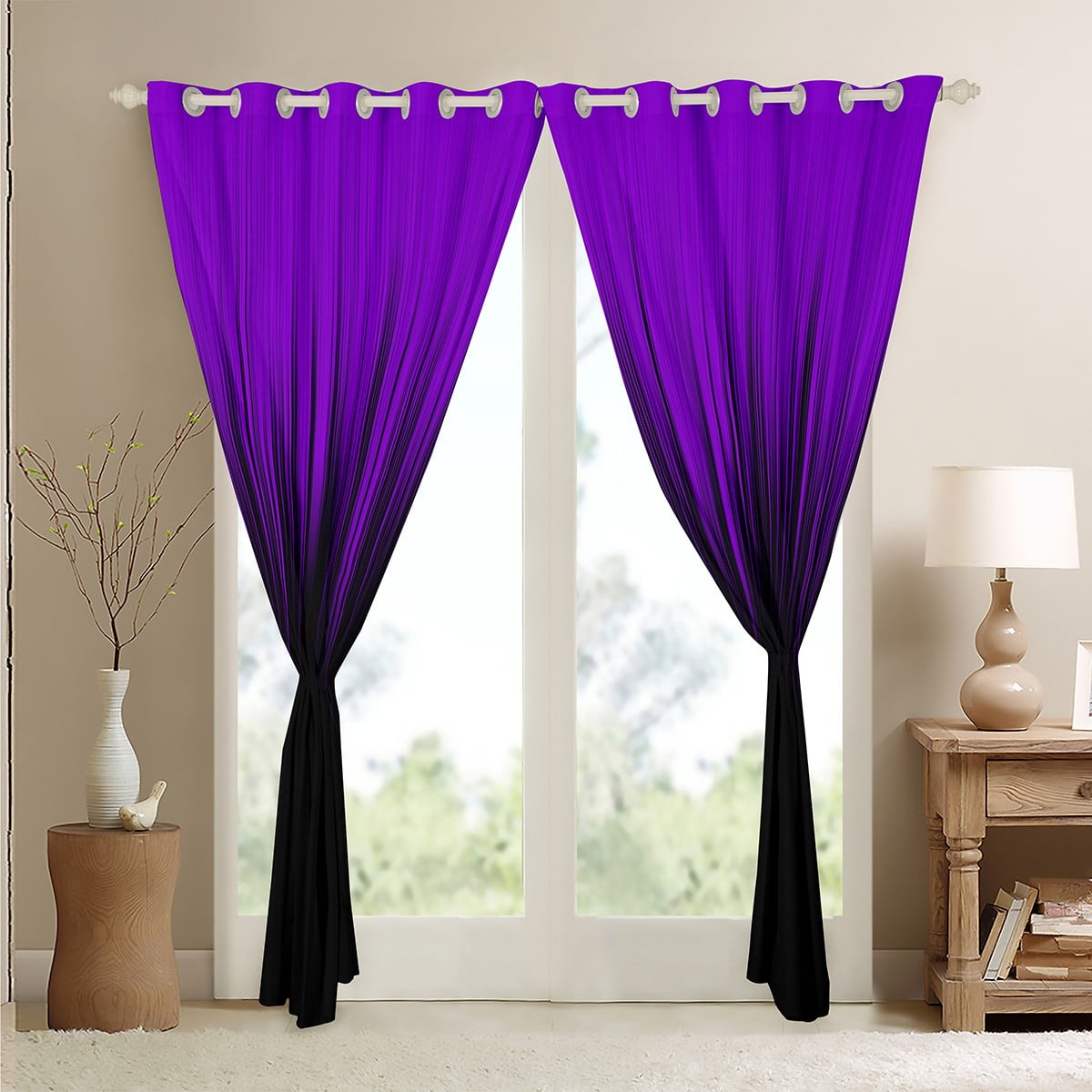 Black and Purple Curtains Abstract Ombre Bedroom Curtains, Modern Gradient Window Treatments Room Decor