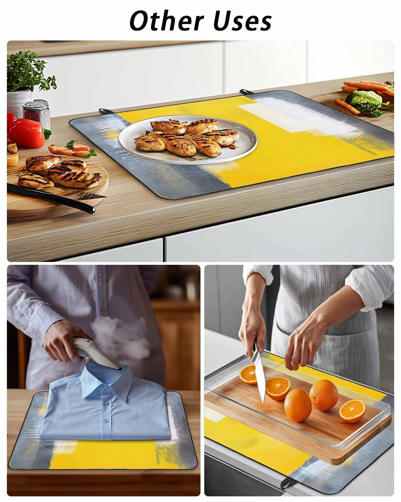 Stove Top Covers for Electric Stove, Yellow Grey Glass Stovetop Cover Protector, Oil Painted Modern Abstract Vintage Induction Cooktop Protector Oven Mat for Kitchen Countertop 24"x21"