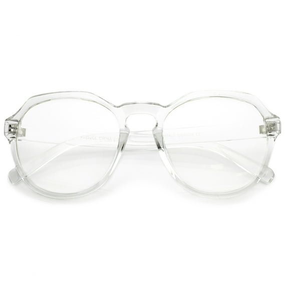 Modern Keyhole Nose Bridge Clear Lens Round Eyeglasses 55mm (Clear / Clear)