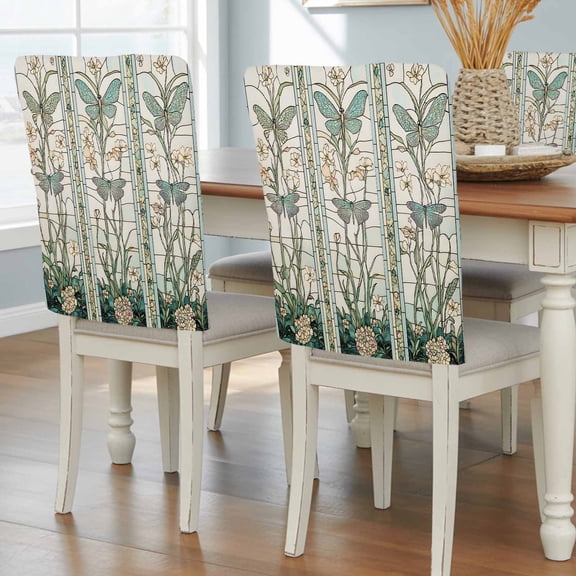 Vintage Butterfly Chair Back Covers, Removable Chair Covers for Dining Chairs Set of 6, Washable Chairs Slipcovers Back Seat Protector for Wedding Party 19"x20"
