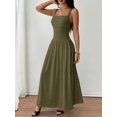 thumbnail image 5 of Petite Womens Army Green Solid Square Neck Ruched Flared Maxi Dress For Spring Summer, 5 of 6