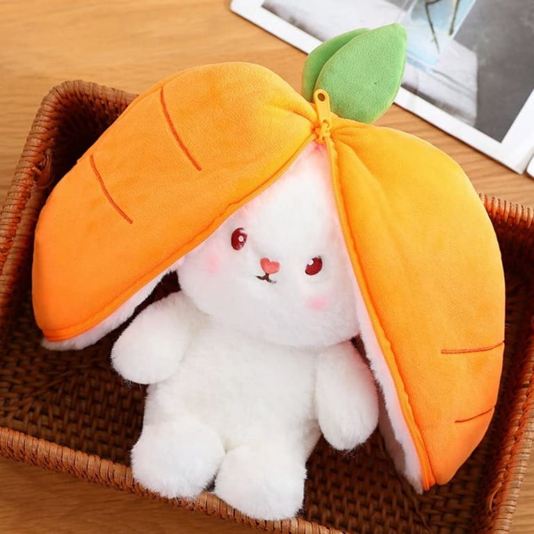 Reversible Bunny Plush, Stuffed Rabbit with Carrot & Strawberry