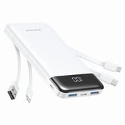 Charmast Ultra-Slim 10000mAh Portable Charger with Built-in Cables ,featuring 6-output & 3-input fast charging, compatible with all smartphones, tablets and USB-C devices, perfect for travel