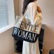 thumbnail image 2 of Bolso de lona con letras en contraste, bolso de mano informal y elegante, bolso de hombro artístico de gran capacidad para mujer, 2 of 6