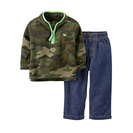 - Carters Infant Boys 2 Piece Outfit Camouflage Fleece Moose Jacket Blue Jeans