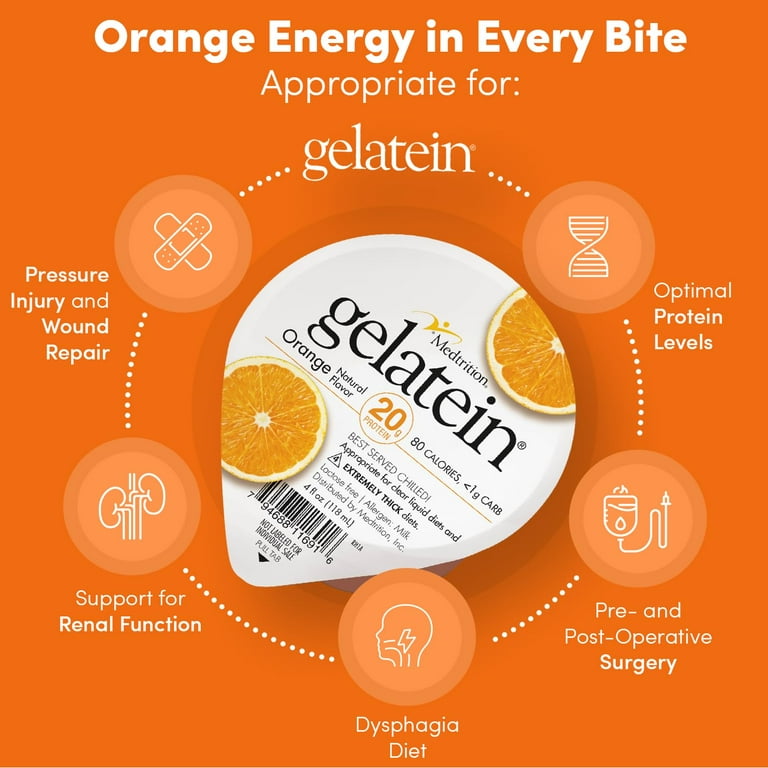 Medtrition Gelatain Orange, 12 pack, 20g Protein, Sugar Free