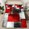 thumbnail image 2 of Manfei Modern Geometeic Square Twin Sheet Sets,Abstract Plaid Twin Fitted Sheet,Red Gray White Flat Sheet For Teens,Breathable Home Decor,3pcs, 2 of 7