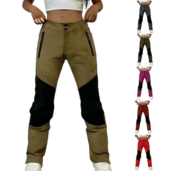 Women's Waterproof Hiking Straight Leg Casual Pants, Soft Mid Elastic Waist with Pockets, Confidence Fit Outdoor Adventure Travel Work, Active Pants for Women | UKHCCC,Army Green L