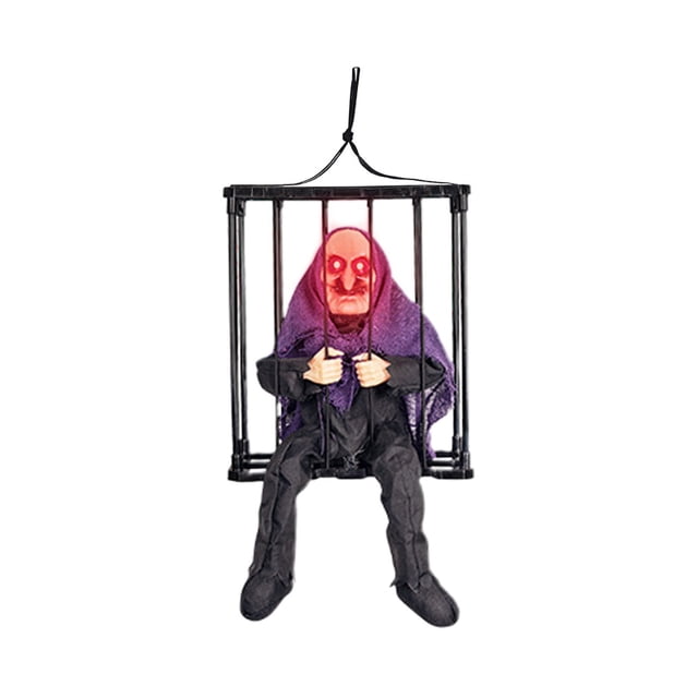 Halloween Cage Ghostes Hanging Decoration Scary Skulles Action Activated Prison Inmate Props Funny Halloween Skeleton Prisoner For Home Garden Halloween Decoration