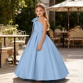 thumbnail image 5 of ITSAME Girls Formal Maxi Dress Bow One Shoulder Waist-Cinching Princess Pageant Wedding Party Ball Gown Light Blue Size 8, 5 of 6