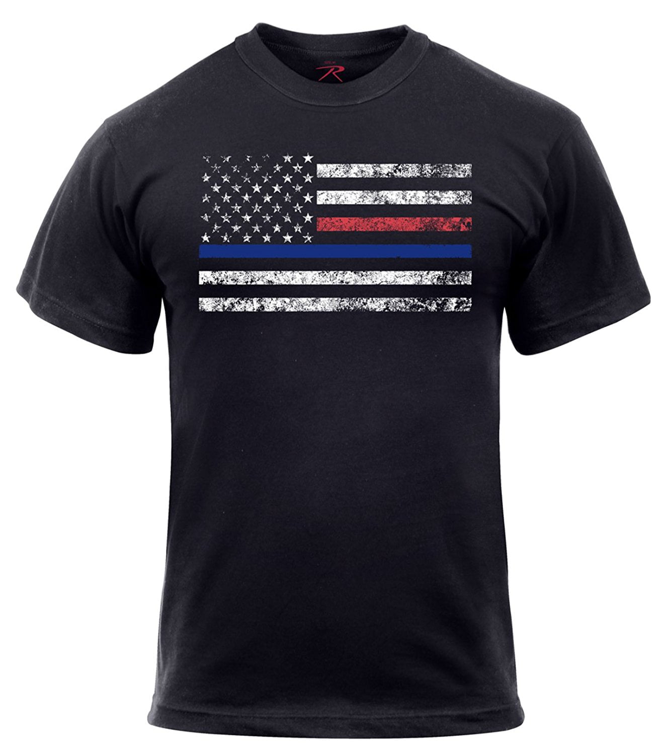 Thin Red Line & Blue Line Black Mens Firefighter Law Enforcement T-Shirt 61660 