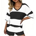 thumbnail image 2 of ShomPort 2 Piece Lounge Set for Women Stripe Oversized Short Sleeve Shirts and Shorts Matching Outfits, 2 of 5