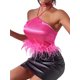 thumbnail image 4 of SAYOO, chaleco de plumas para mujer, sin mangas, con cordones, cuello Halter, espalda descubierta, retales de plumas, Tops de verano para fiesta de Club SAYOO  moda, 4 of 6