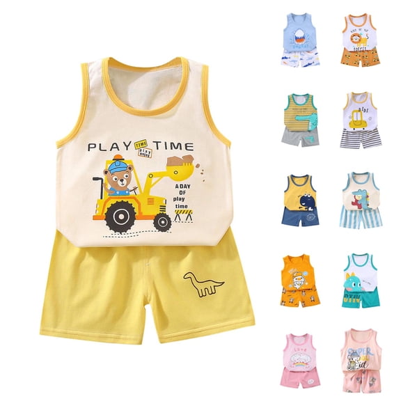 Asxite Toddler Summer Outfits Print Sleeveless Top and Shorts Set 6M-6Y
