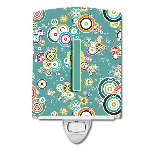 Caroline's Treasures CJ2015-ICNL Letter I Circle Circle Teal Initial Alphabet Ceramic Night Light, 6x4x3", multicolor