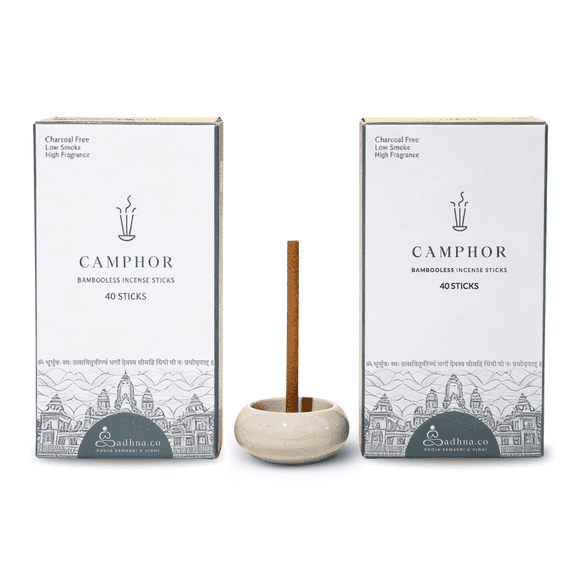 Sadhna.co Camphor Bambooless Incense Sticks, Clean-Burning Natural Agarbatti, Pack of 80