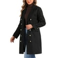 thumbnail image 4 of INSPIRE CHIC Pea Coat for Women's Notched Lapel Double Breasted Mid Long Winter Warm Coats Black 2XL, 4 of 5